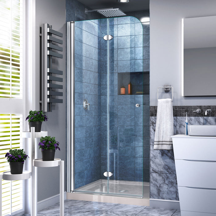 DreamLine DL-6529C-22-01 Aqua Fold 32"D x 32"W x 74 3/4"H Frameless Bi-Fold Shower Door in Chrome with Biscuit Base Kit