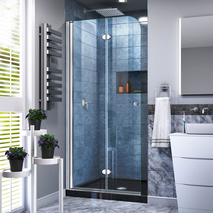 DreamLine DL-6529C-88-01 Aqua Fold 32"D x 32"W x 74 3/4"H Frameless Bi-Fold Shower Door in Chrome with Black Base Kit