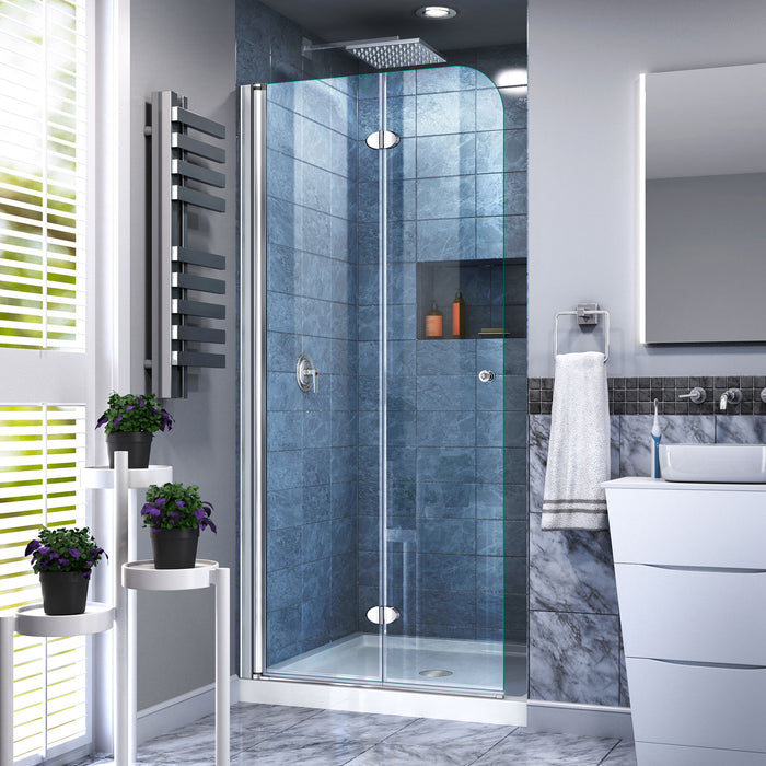 DreamLine DL-6529C-01 Aqua Fold 32"D x 32"W x 74 3/4"H Frameless Bi-Fold Shower Door in Chrome with White Base Kit
