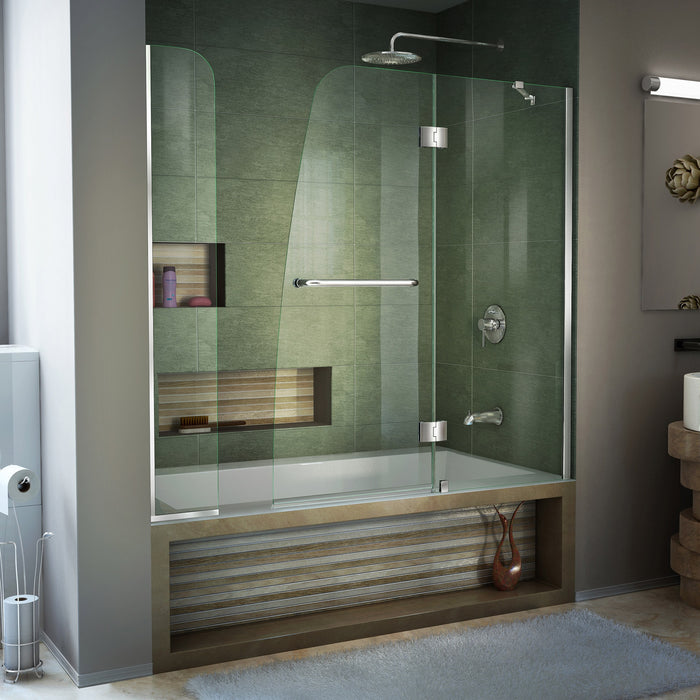 DreamLine SHDR-3148586-EX-01 Aqua 56-60"W x 58"H Frameless Hinged Tub Door with Extender Panel in Chrome