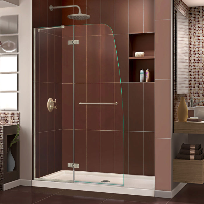 DreamLine DL-6521C-22-04 Aqua Ultra 32"D x 60"W x 74 3/4"H Frameless Shower Door in Brushed Nickel and Center Drain Biscuit Base Kit