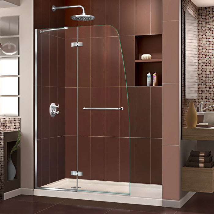 DreamLine DL-6520L-22-01 Aqua Ultra 30"D x 60"W x 74 3/4"H Frameless Shower Door in Chrome and Left Drain Biscuit Base Kit