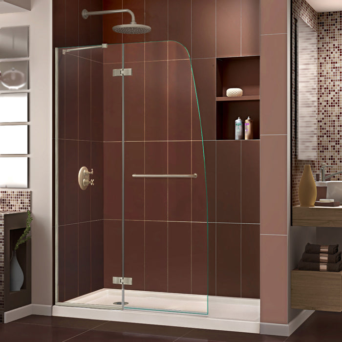 DreamLine DL-6523L-22-04 Aqua Ultra 36"D x 60"W x 74 3/4"H Frameless Shower Door in Brushed Nickel and Left Drain Biscuit Base Kit