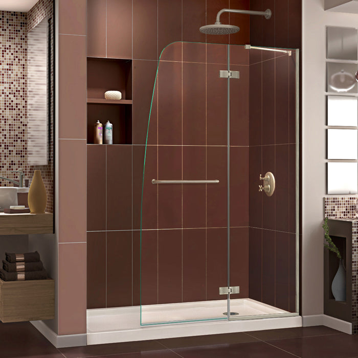 DreamLine DL-6522R-22-04 Aqua Ultra 34"D x 60"W x 74 3/4"H Frameless Shower Door in Brushed Nickel and Right Drain Biscuit Base Kit