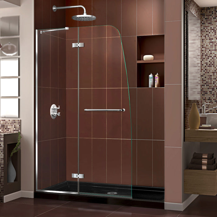 DreamLine DL-6522C-88-01 Aqua Ultra 34"D x 60"W x 74 3/4"H Frameless Shower Door in Chrome and Center Drain Black Base Kit