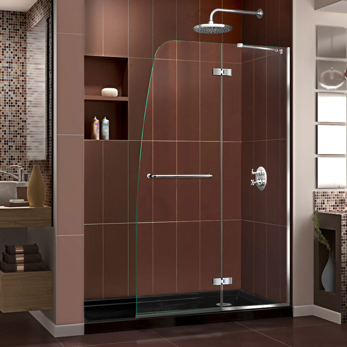 DreamLine DL-6520R-88-01 Aqua Ultra 30"D x 60"W x 74 3/4"H Frameless Shower Door in Chrome and Right Drain Black Base Kit