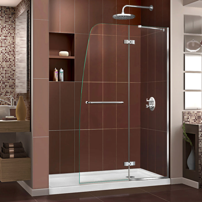 DreamLine DL-6520R-01CL Aqua Ultra 30"D x 60"W x 74 3/4"H Frameless Shower Door in Chrome and Right Drain White Base Kit