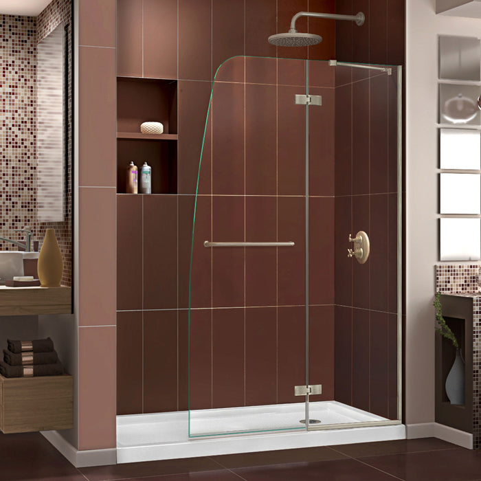 DreamLine DL-6523R-04CL Aqua Ultra 36"D x 60"W x 74 3/4"H Frameless Shower Door in Brushed Nickel and Right Drain White Base Kit