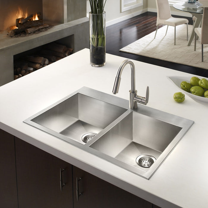 Houzer BCD-3322 Bellus 33" Stainless Steel Drop-in Topmount 1-Hole 60/40 Double Bowl Kitchen Sink