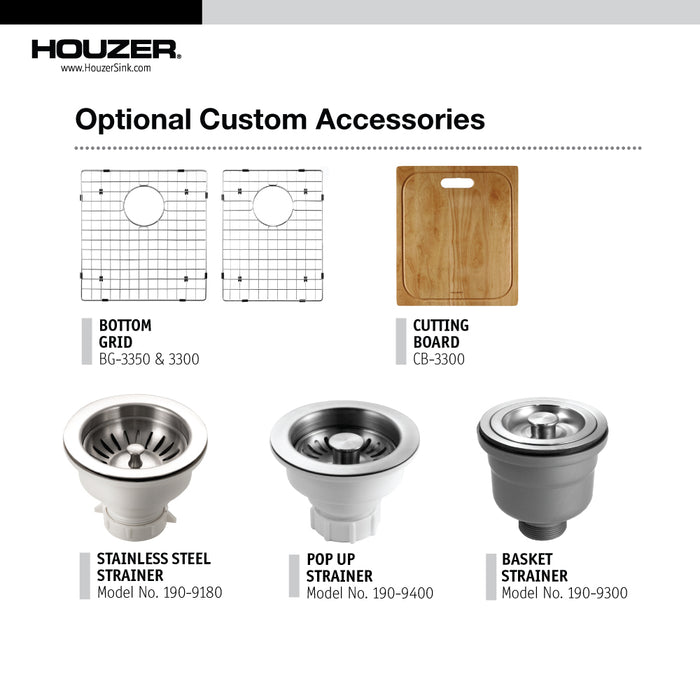 Houzer BCD-3322 Bellus 33" Stainless Steel Drop-in Topmount 1-Hole 60/40 Double Bowl Kitchen Sink