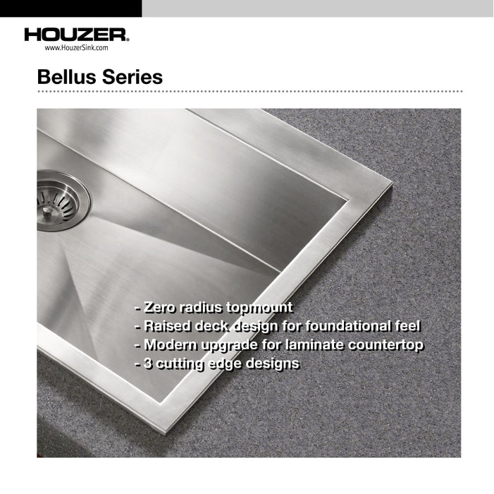Houzer BCD-3322 Bellus 33" Stainless Steel Drop-in Topmount 1-Hole 60/40 Double Bowl Kitchen Sink