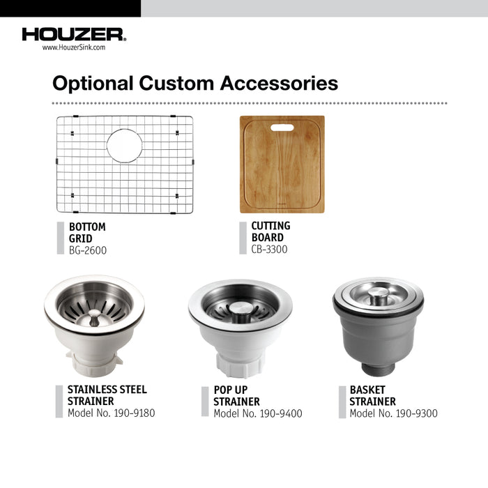 Houzer BCS-2522 Bellus 25" Stainless Steel Drop-in Topmount 1-Hole Single Bowl Kitchen Sink
