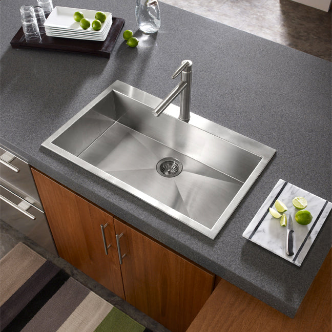 Houzer BLS-3322 Bellus 33" Stainless Steel Drop-in Topmount 1-Hole Single Bowl Kitchen Sink with Strainer & Grid