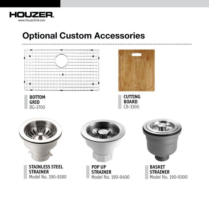 Houzer BLS-3322 Bellus 33" Stainless Steel Drop-in Topmount 1-Hole Single Bowl Kitchen Sink with Strainer & Grid