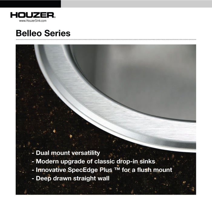 Houzer BSD-3209 Belleo 32" Stainless Steel Drop-in Topmount Double Bowl Kitchen Sink with Strainers & Grids