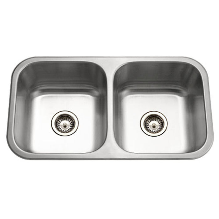 Houzer BSD-3209 Belleo 32" Stainless Steel Drop-in Topmount Double Bowl Kitchen Sink with Strainers & Grids