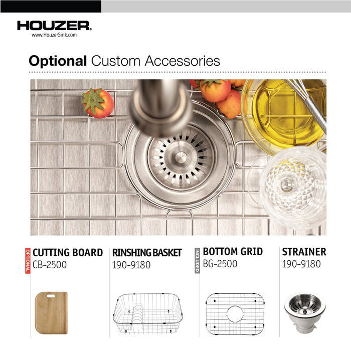 Houzer BSS-2309 Belleo 23" Stainless Steel Drop-in Topmount Single Bowl Kitchen Sink with Strainer & Grid