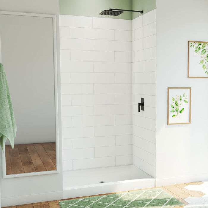 DreamLine BWDS48341MC0001 DreamStone Shower Base and Wall Kit in White Subway Pattern