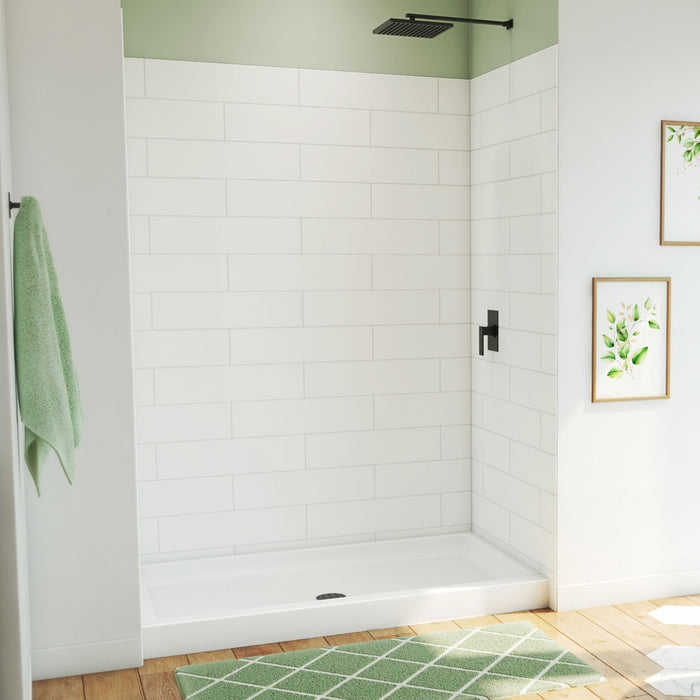 DreamLine BWDS60341MC0001 DreamStone Shower Base and Wall Kit in White Subway Pattern