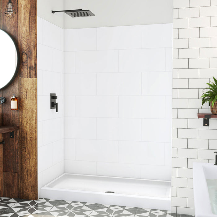 DreamLine BWDS60341TC0001 DreamStone Shower Base and Wall Kit in White Subway Pattern