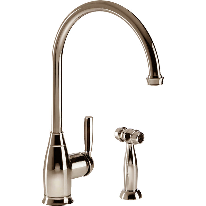 Houzer CHASS-682-PN Charlotte Series Polished Nickel Solid Brass Single Handle Kitchen Faucet with Sidespray