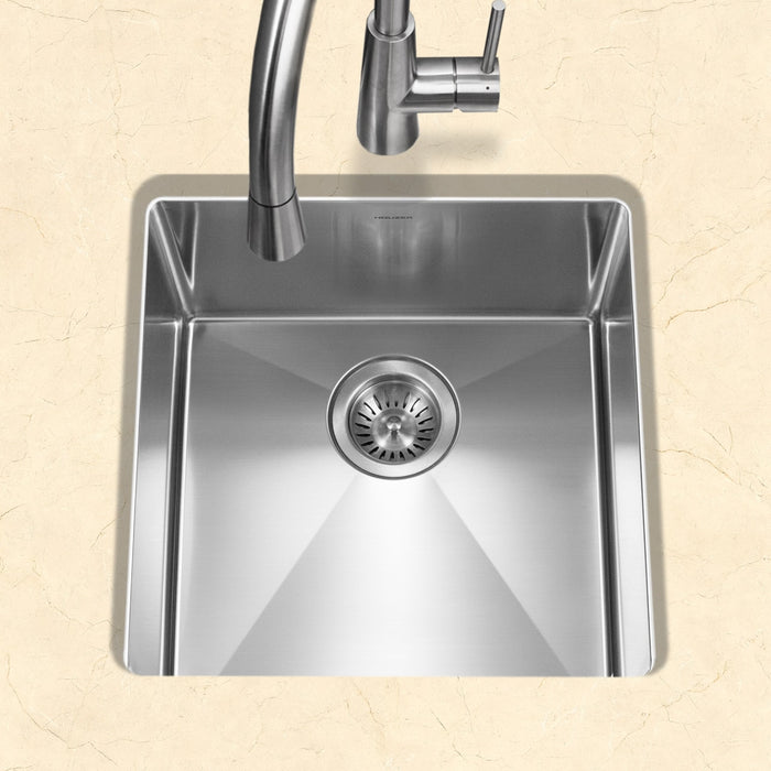 Houzer CNR-1700 Savior 17" Stainless Steel Undermount Medium Bowl Kitchen Bar Sink with Strainer & Grid