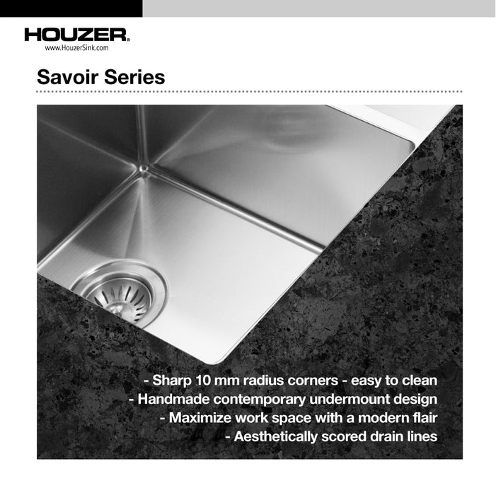 Houzer CNR-1700 Savior 17" Stainless Steel Undermount Medium Bowl Kitchen Bar Sink with Strainer & Grid