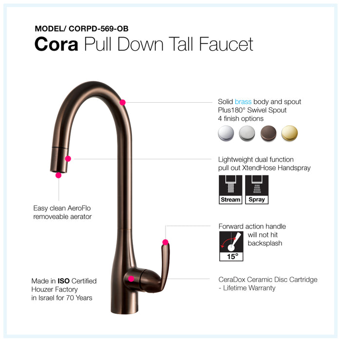Houzer CORPD-569-OB Cora Series Oil Rubbed Bronze Single Handle Pull-Down Kitchen Faucet