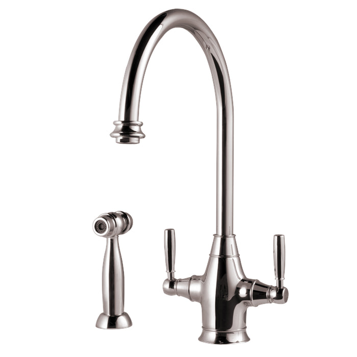 Houzer CRLSS-650-PN Charleston Series Polished Nickel Dual Handle Kitchen Faucet with Sidespray