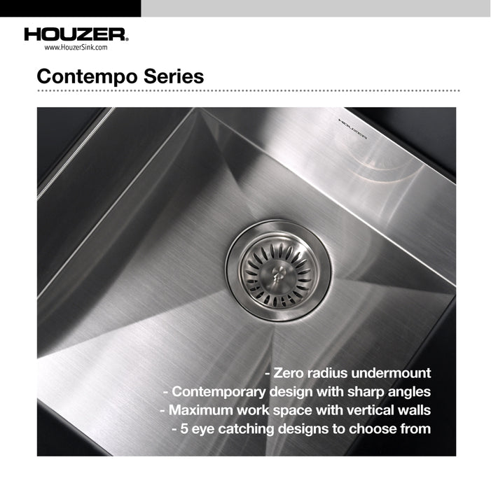 Houzer CTG-3200 Contempo 32" Stainless Steel Undermount Single Bowl Kitchen Sink with Strainer & Grid