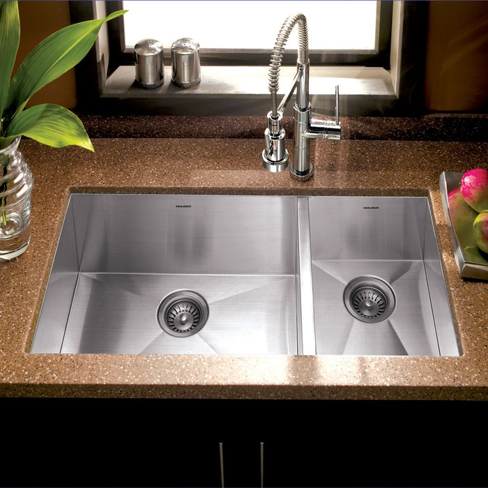 Houzer CTO-3370SR Contempo 33" Stainless Steel Undermount 70/30 Double Right Prep Bowl Kitchen Sink