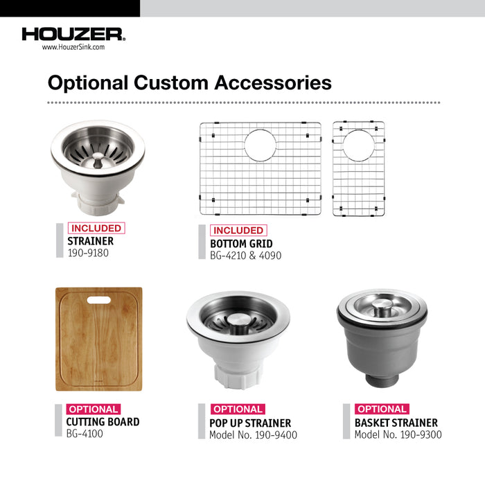 Houzer CTO-3370SR Contempo 33" Stainless Steel Undermount 70/30 Double Right Prep Bowl Kitchen Sink