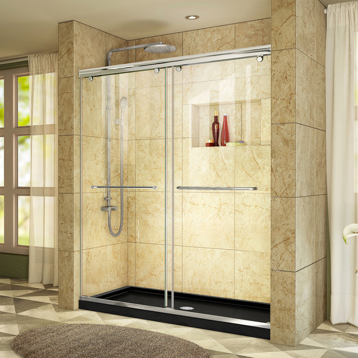 DreamLine DL-6940C-88-01 Charisma 30"D x 60"W x 78 3/4"H Frameless Bypass Shower Door in Chrome with Center Drain Black Base
