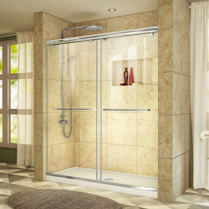 DreamLine DL-6942C-01CL Charisma 34"D x 60"W x 78 3/4"H Frameless Bypass Shower Door in Chrome with Center Drain White Base