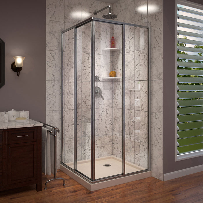 DreamLine DL-6710-22-04 Cornerview 36" D x 36" W x 74 3/4" H Framed Sliding Shower Enclosure in Brushed Nickel with Biscuit Shower Base