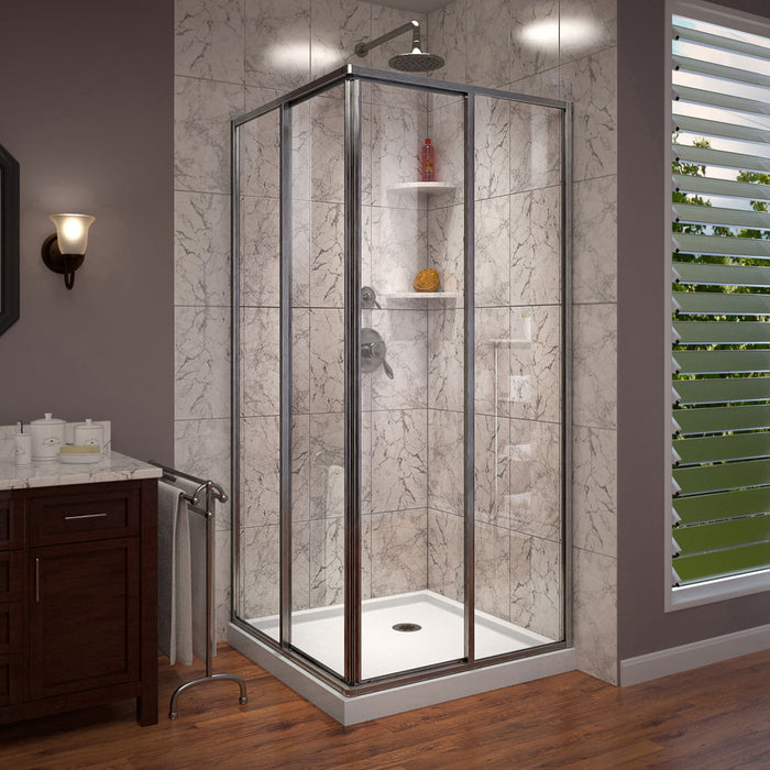 DreamLine DL-6710-04 Cornerview 36" D x 36" W x 74 3/4" H Framed Sliding Shower Enclosure in Brushed Nickel with White Base
