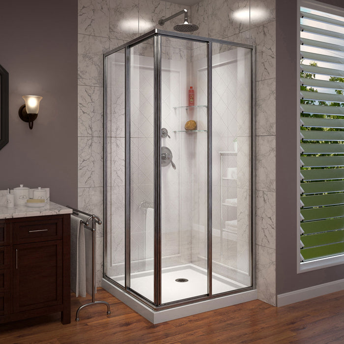 DreamLine DL-6150-04 Cornerview 36" D x 36" W x 76 3/4" H Framed Sliding Shower Enclosure in Brushed Nickel with White Base and Walls Kit