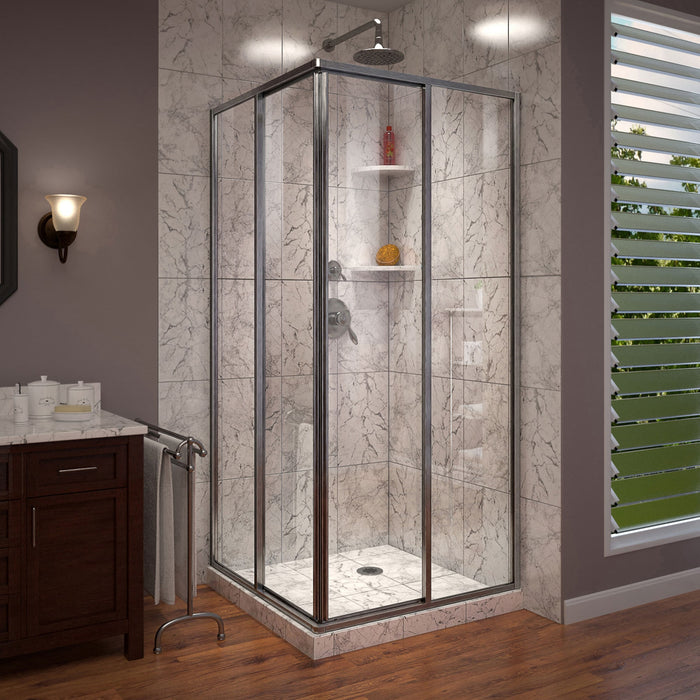 DreamLine SHEN-8134340-04 Cornerview 34 1/2" D x 34 1/2" W x 72" H Framed Sliding Shower Enclosure in Brushed Nickel