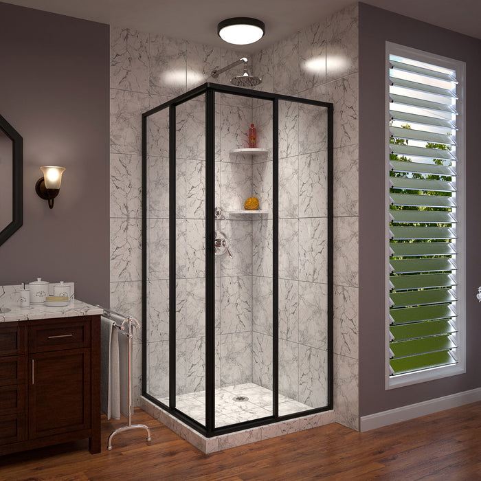 DreamLine SHEN-8134340-09 Cornerview 34 1/2"D x 34 1/2"W x 72"H Framed Sliding Shower Enclosure in Satin Black