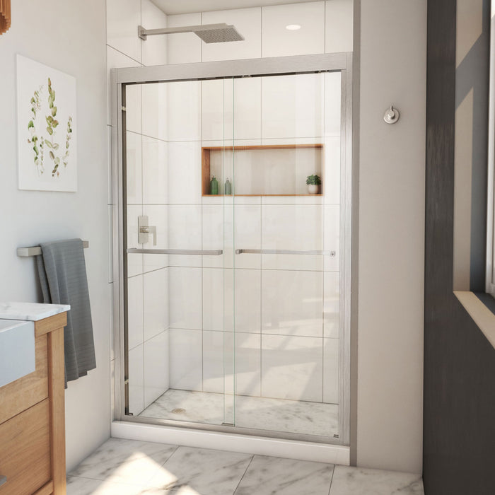 DreamLine SHDR-1848720-04 Duet Plus 44-48" W x 72" H Semi-Frameless Bypass Sliding Shower Door in Brushed Nickel