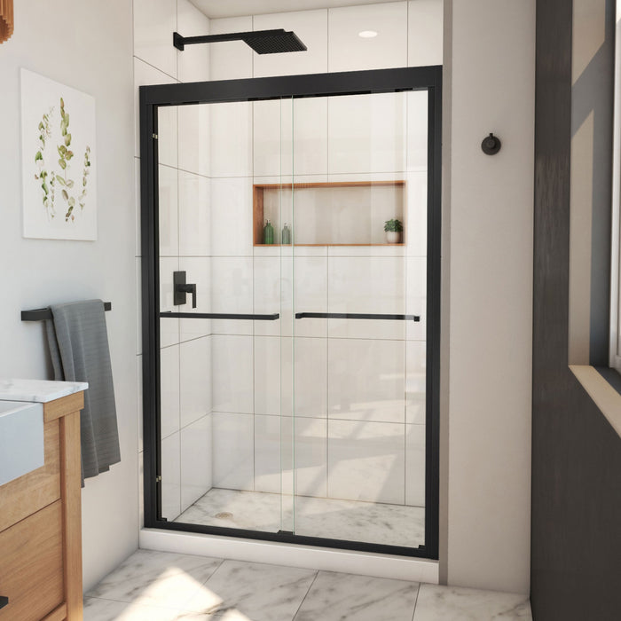 DreamLine SHDR-1848720-09 Duet Plus 44-48" W x 72" H Semi-Frameless Bypass Sliding Shower Door in Satin Black