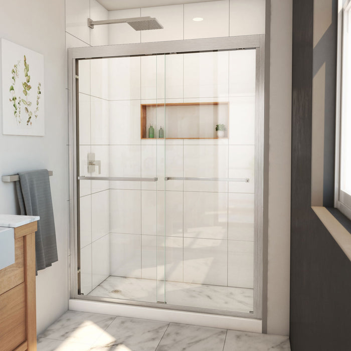 DreamLine SHDR-1854720-04 Duet Plus 50-54" W x 72" H Semi-Frameless Bypass Sliding Shower Door in Brushed Nickel