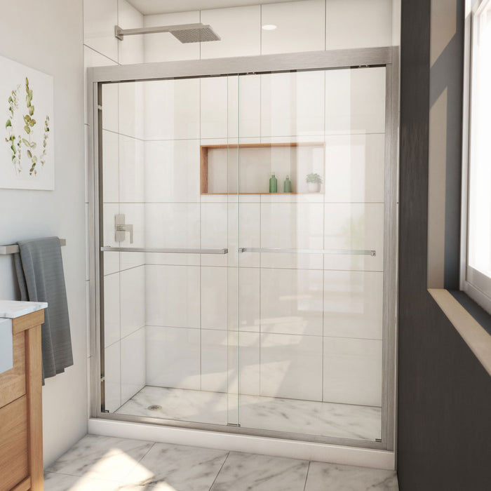 DreamLine SHDR-1860720-04 Duet Plus 56-60" W x 72" H Semi-Frameless Bypass Sliding Shower Door in Brushed Nickel
