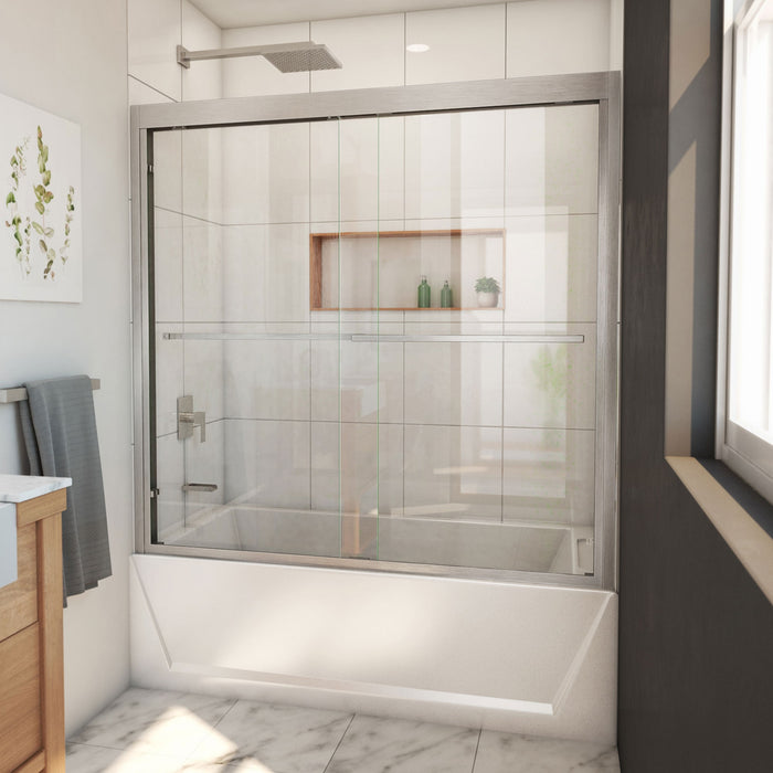 DreamLine SHDR-1860580-04 Duet Plus 55-59" W x 58" H Semi-Frameless Bypass Sliding Tub Door in Brushed Nickel