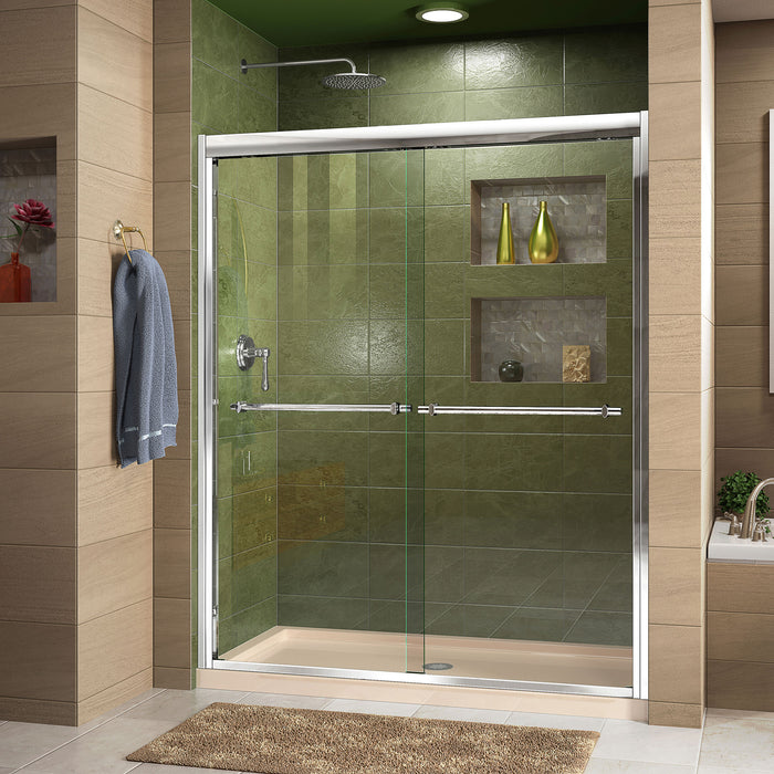 DreamLine DL-6953C-22-01 Duet 36"D x 60"W x 74 3/4"H Semi-Frameless Bypass Shower Door in Chrome and Center Drain Biscuit Base