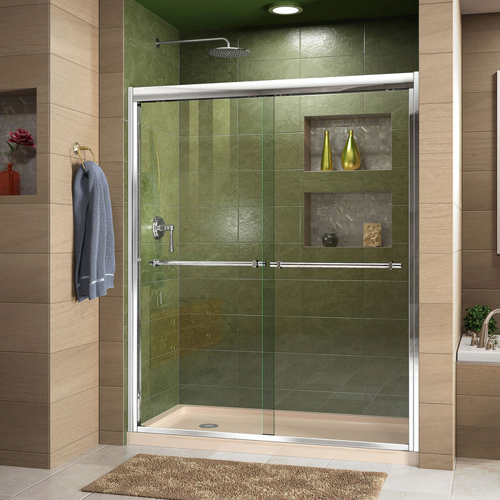 DreamLine DL-6953L-22-01 Duet 36"D x 60"W x 74 3/4"H Semi-Frameless Bypass Shower Door in Chrome and Left Drain Biscuit Base