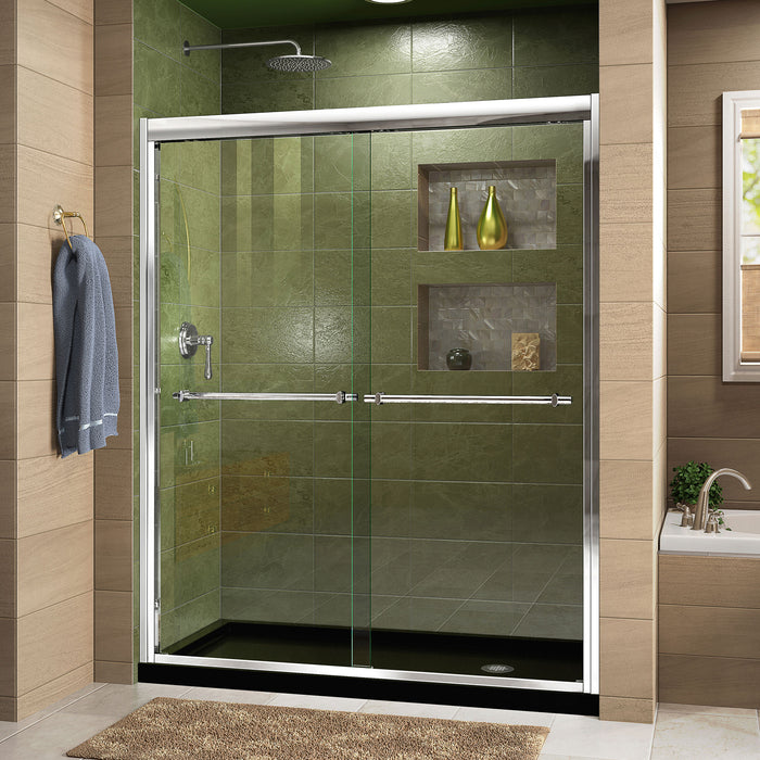DreamLine DL-6952R-88-01 Duet 34"D x 60"W x 74 3/4"H Semi-Frameless Bypass Shower Door in Chrome and Right Drain Black Base