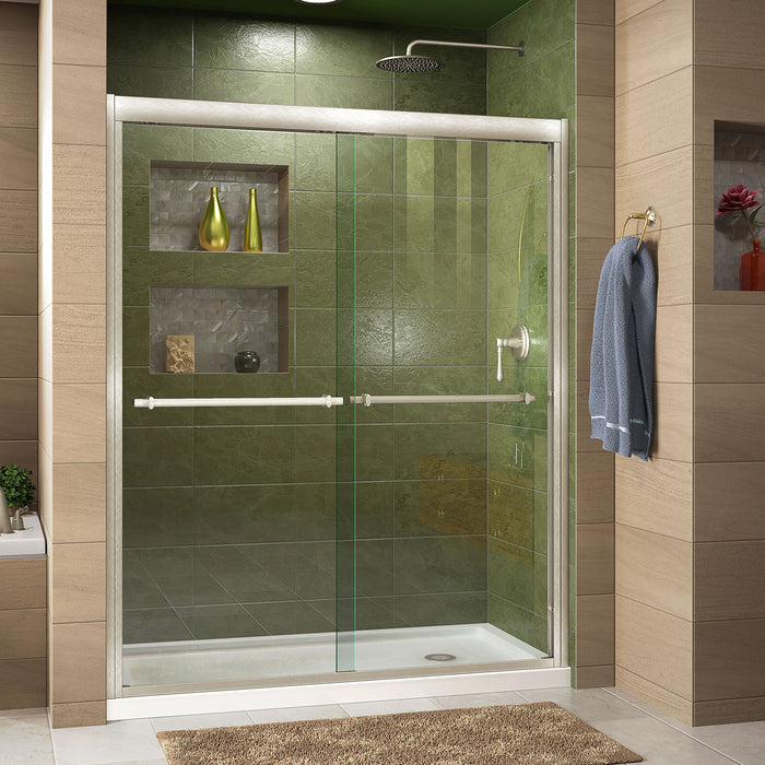 DreamLine DL-6950R-04CL Duet 30"D x 60"W x 74 3/4"H Semi-Frameless Bypass Shower Door in Brushed Nickel and Right Drain White Base
