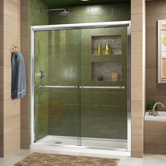 DreamLine DL-6950L-01CL Duet 30"D x 60"W x 74 3/4"H Semi-Frameless Bypass Shower Door in Chrome and Left Drain White Base