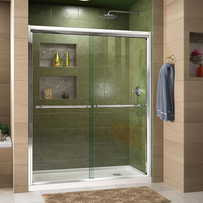 DreamLine DL-6950R-01CL Duet 30"D x 60"W x 74 3/4"H Semi-Frameless Bypass Shower Door in Chrome and Right Drain White Base